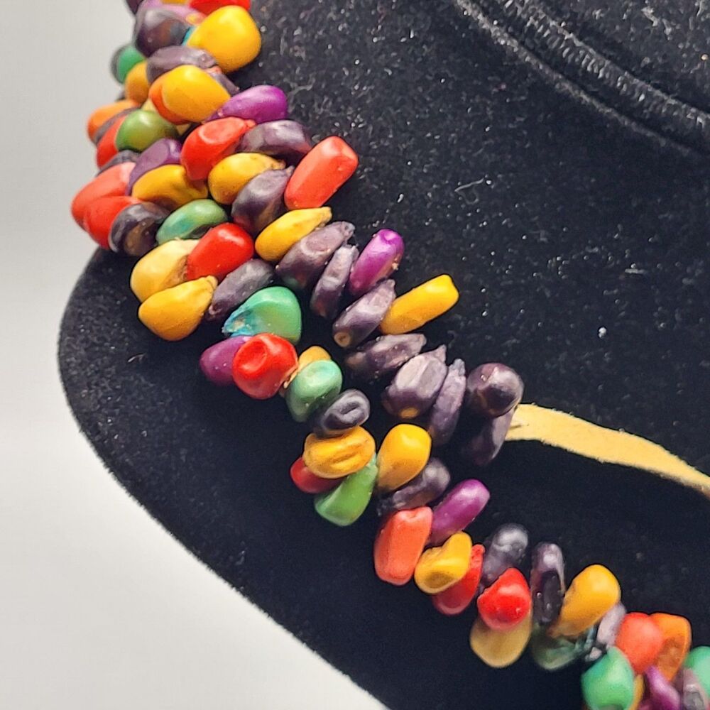 Indigenous Colorful Corn Kernel Long Strand Necklace Leather Strap 33in